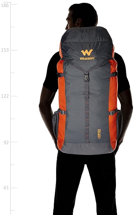 WILDCRAFT 60L Nylon Rucksack – Water-Resistant Travel & Hiking Backpack with Adjustable Straps, Orange - Image 5